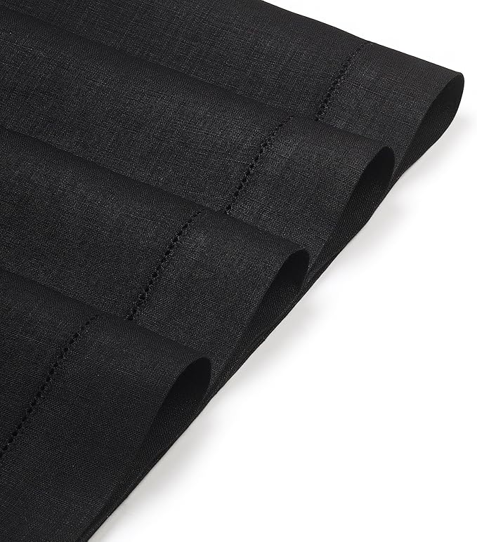 D'Moksha Homes Linen Placemats Set of 4 - Classic Hemstitch Black Placemats 14 x 19 Inch - 100% Pure Linen Table Mats for Winter, Holiday, New Year - Handcrafted and Machine Washable