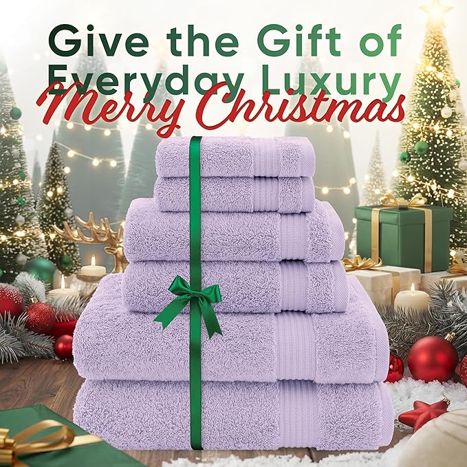 American Veteran Towel, 100% Cotton Turkish 6 Piece Towel Set, Luxury Towels Set of 6 for Bathroom Essentials, 2 Bath Towel 2 Hand Towel 2 Washcloth, Lilac