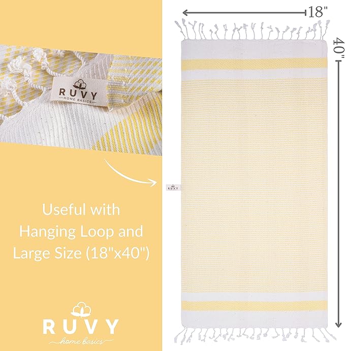 Ruvy Home Basics Turkish Hand Towels for Bathroom Set of 4 | 18"x40", Cotton | Decorative Towel for Bathroom, Kitchen, Dishcloth, Tea, Yoga, Face, Gym - Yellow