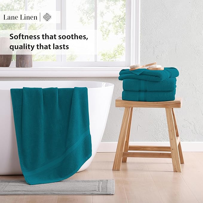 LANE LINEN Luxury Bath Towels Set - 12 Piece, 100% Cotton, Zero Twist, Super Soft & Absorbent, 4 Bath Towels, 4 Hand Towels, 4 Washcloths - Sea Port