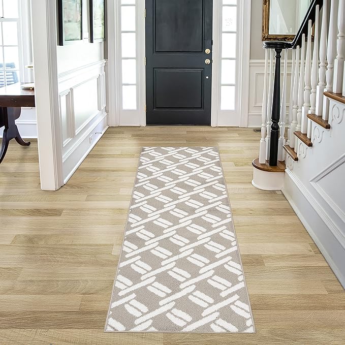 Nautica – Runner Rug | Indoor Runners for Hallways and Entry Rugs| Non-Slip and Non-Skid Entry and Kitchen Door Mat| Machine Washable Entryway Carpet Rugs | 26” x 72” | Chain Light Grey