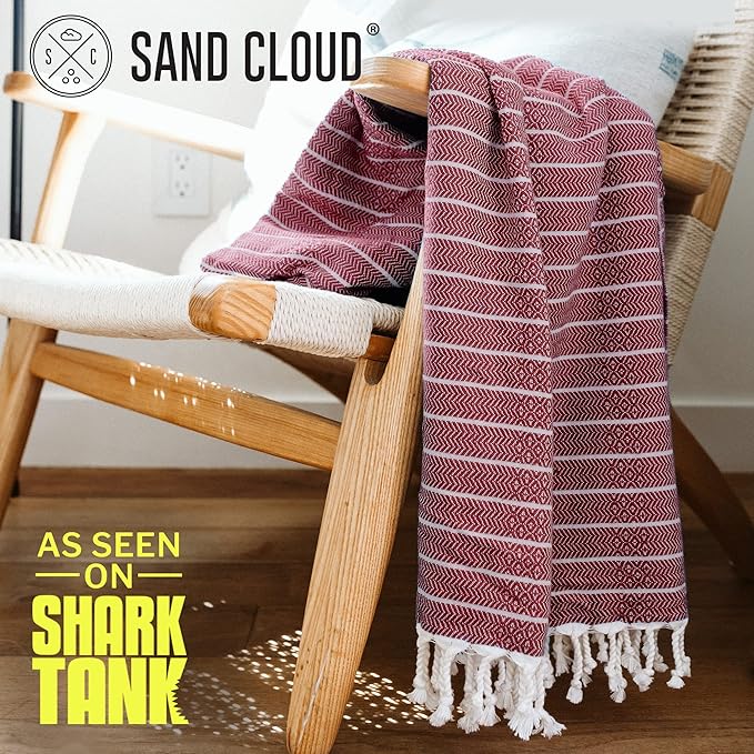 Sand Cloud Turkish Beach Towel - Sand Proof - 100% Certified Organic Turkish Towel - Quick Dry Towel for Beach, Picnic, Blanket or Bath - As Seen on Shark Tank - Gocek Burgundy