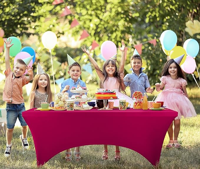 Utopia Kitchen 6FT Spandex Tablecloth [2 Pack, Fuchsia] 200 GSM Stretch, Fitted, Washable and Wrinkle Resistant Table Cloth Rectangle Cover for Trade Shows, Wedding, Parties [72Lx30Wx30H Inch]