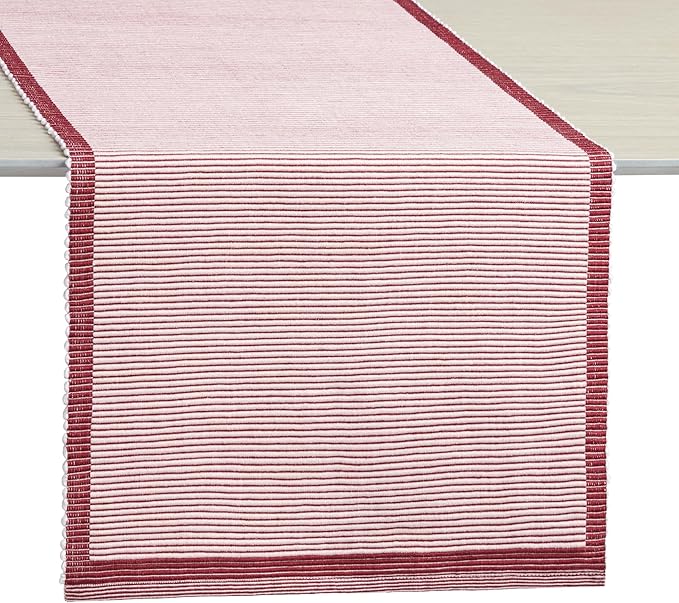 Kate Spade New York Garden Party Reversible 100% Cotton Table Runners Single Set, Woven Ribbed Design, Pink/Rose Pink, 14"x72"