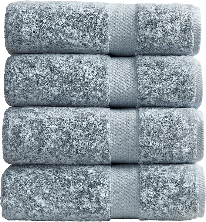 Springtree Home Blue Bath Towels Set of 4 | Classic Hotel Bath Towels | 100% Combed Cotton | Absorbent Quick-Dry Towels for Bathroom | Oeko-TEX® Standard 100 Cotton | Cynewski Collection - Blue Fog