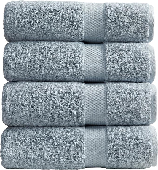Springtree Home Blue Bath Towels Set of 4 | Classic Hotel Bath Towels | 100% Combed Cotton | Absorbent Quick-Dry Towels for Bathroom | Oeko-TEX® Standard 100 Cotton | Cynewski Collection - Blue Fog