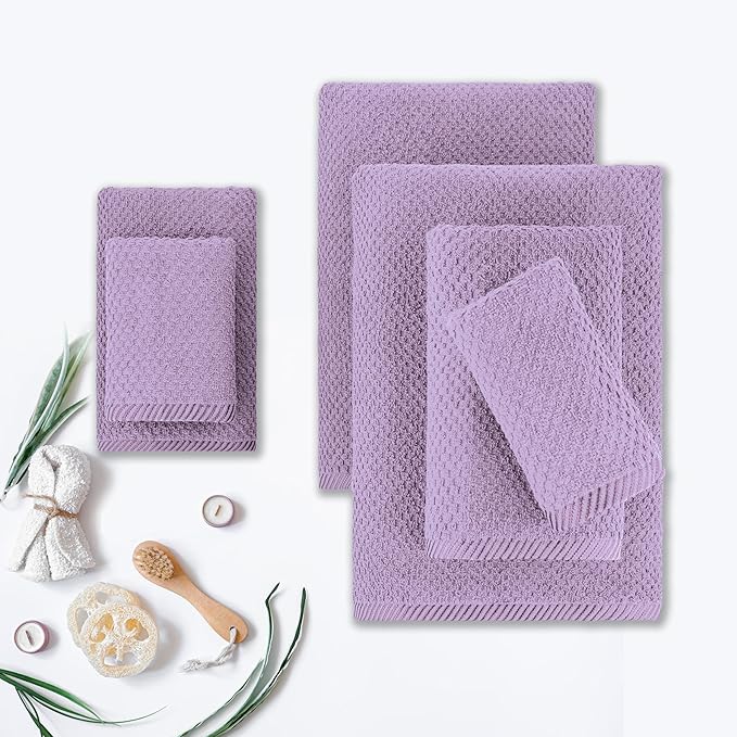 CASA COPENHAGEN Popcorn 6 Pieces Towel Set- Purple Rose, 600 GSM 2 Bath Towel 2 Hand Towel 2 Washcloth, Designed in Denmark Made of Soft Egyptian Cotton for Bathroom, Kitchen & Shower