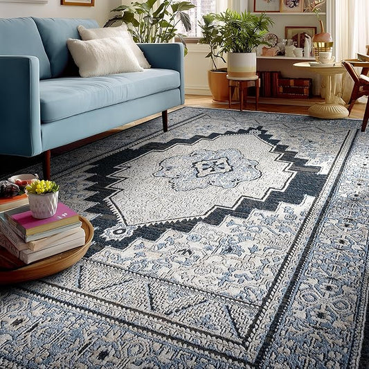 Well Woven Indira Obsidian Vintage Medallion Midnight Blue 5x7 (5'3" x 7'3") Area Rug | Heritage-Inspired, Soft & Durable, Easy to Clean for Living Room, Bedroom, Dining Room