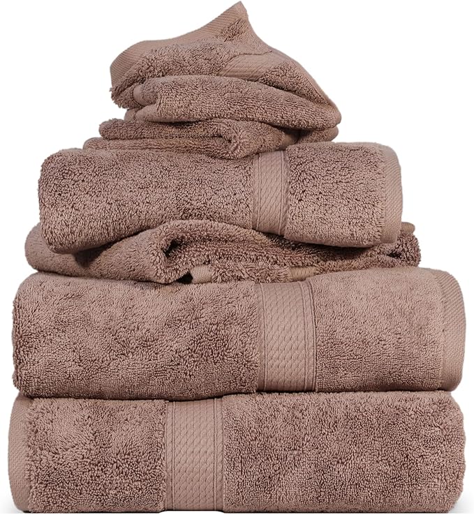 Superior Egyptian Cotton Pile 6-Piece Towel Set, 2 Bath, 2 Hand, 2 Face Towel/Washcloth, Heavyweight, Ultra Soft Luxury Towels, Thick Plush Essentials, Guest Bath, Spa, Hotel Bathroom, Muted Mauve