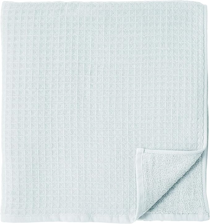 UCHINO Waffle Twist Cotton Weave Bath Towel for Bathroom Lightweight Absorbent Quick Dry Honeycomb Texture Solid Terry Loop Reverse 30" x 60", 1 Bath Towel, Ocean Blue