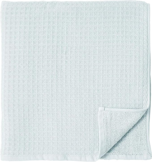 UCHINO Waffle Twist Cotton Weave Bath Towel for Bathroom Lightweight Absorbent Quick Dry Honeycomb Texture Solid Terry Loop Reverse 30" x 60", 1 Bath Towel, Ocean Blue