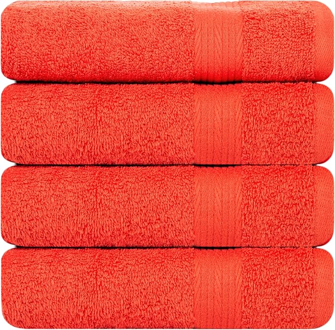 Ample Decor Bath Towels 30 X 54 Inch 600 GSM 100% Cotton Towels for The Bathroom - 4pcs Orange