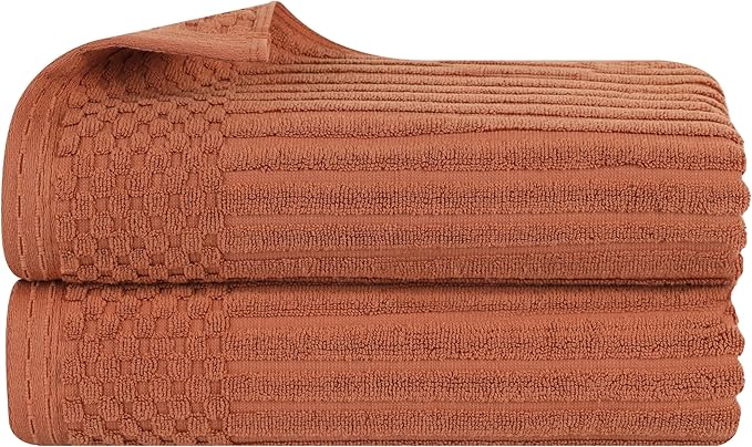 Superior Cotton Bath Sheet Set of 2, Daily Use for Bathroom, Guest Bath, Quick Dry, Spa, Resort Towels, Ribbed, Absorbent, Home Essentials, 2-Piece Oversized Bath Sheets, Soho Collection, Rust
