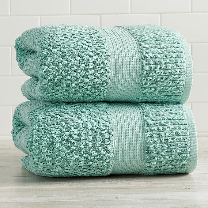 NY Loft 100% Cotton Towel Set| Super Soft & Absorbent Quick-Dry |Textured and Durable Cotton Cotton | Trinity Collection - 2 Pack Bath Sheet - Wasabi Green