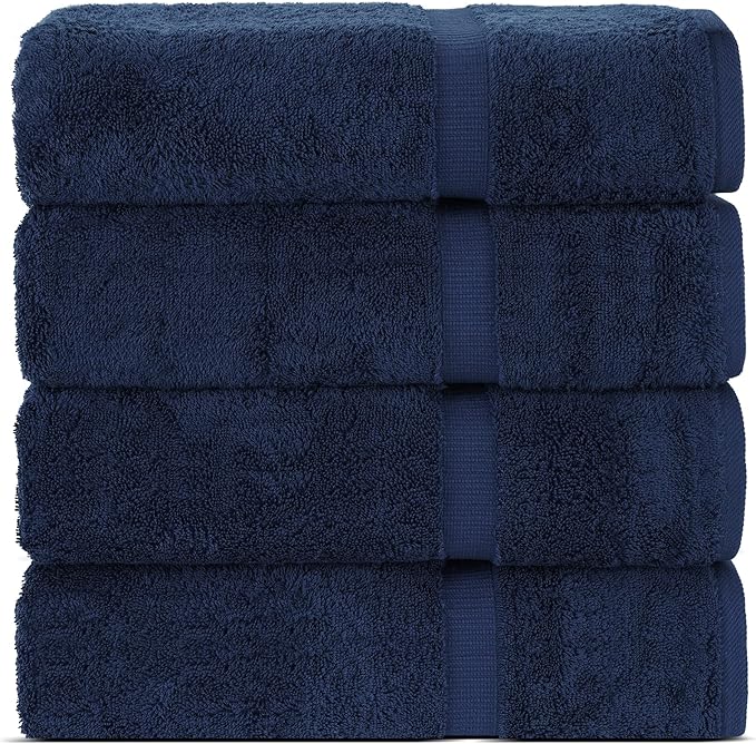 Chakir Turkish Linens | Hotel & Spa Quality 100% Cotton Premium Turkish Towels | Soft & Absorbent (4-Piece Bath Towels, Navy)