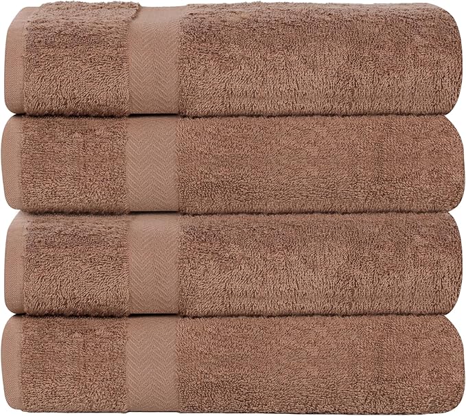 Superior 4-Piece Cotton Bath Towel Set, Towels for Adults, Kids, Fast Drying Body Towels, Shower, Bath, Pool, Guest/Master Bathroom Essentials, Dorm, Home, Apartment, Franklin Collection, Latte