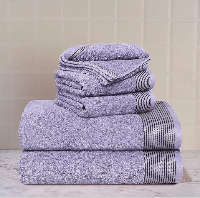 Belizzi Home 100% Cotton Ultra Soft 6 Pack Towel Set, Contains 2 Bath Towels 28x55 inchs, 2 Hand Towels 16x24 inchs & 2 Washcloths 12x12 inchs, Compact Lightweight & Highly Absorbant - Purple