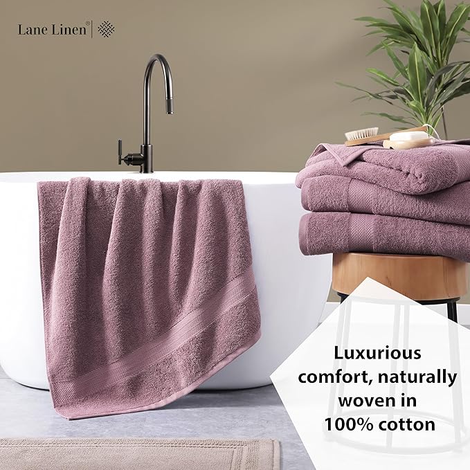 LANE LINEN Premium Bath Towels Set of 4 (28"x54") - 100% Ring Spun Cotton Bathroom Towel 4 Pack - Quick Drying, Super Soft, Durable & Absorbent Large Towels Set - Oeko Tex Certified - Wistful Mauve