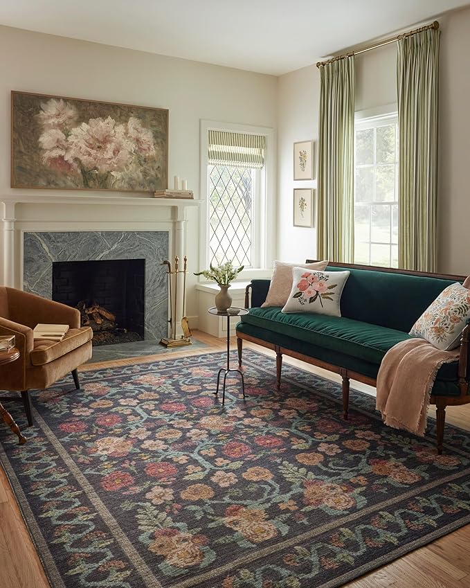 Loloi Rifle Paper Co. Rosa Collection RSA-01 Black 2'-6" x 12'-0" Runner Rug