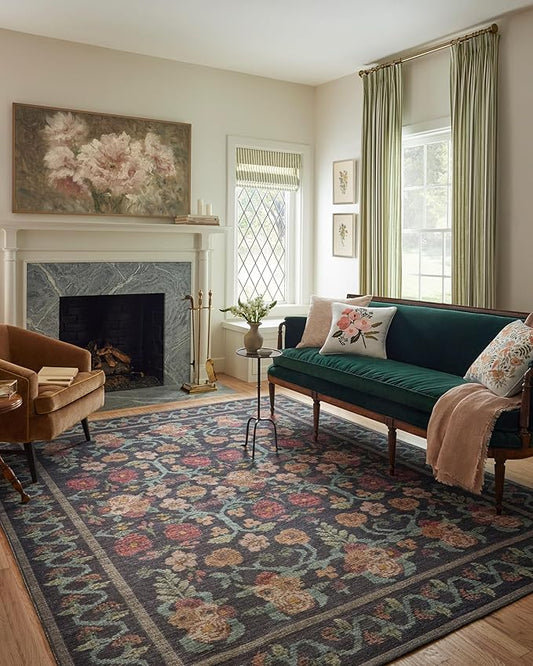 Loloi Rifle Paper Co. Rosa Collection RSA-01 Black 3'-9" x 5'-6" Accent Rug