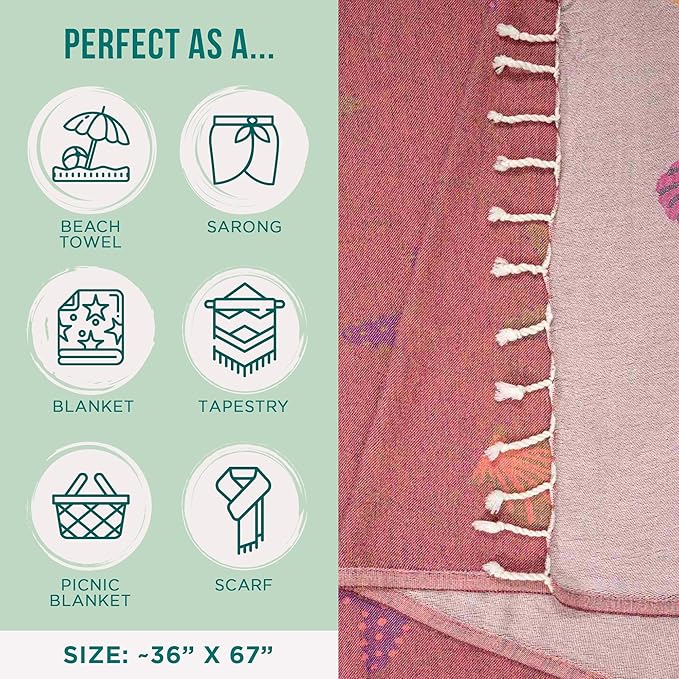 Sand Cloud Large Turkish Beach Towel - Sand Free - 100% Organic Turkish Cotton Yarn - Quick Dry Towel for Beach, Picnic, Blanket or Bath - As Seen on Shark Tank - Marine Life (Sea Star)