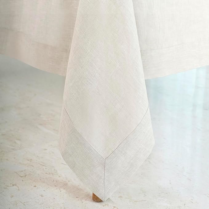 D'Moksha Homes Linen Tablecloth 60 x 120 Inch - 100% Pure Linen Light Natural Table Cloth for Rectangle Tables - Machine Washable Cloth Tablecloth for Winter, Christmas, Holiday, New Year