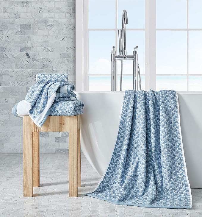 Nautica - Bath Towels, Highly Absorbent & Soft Bathroom Essentials, Oeko-Tex Certified (Zane Chevron Blue, 6-Piece)
