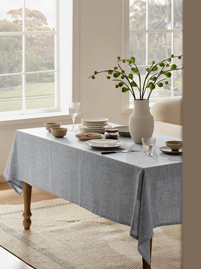 Linen Tablecloth for Square Table 52x52 Inch Grey, Farmhouse Style Grey Tablecloth, Water Resistant Burlap Tablecloths for Dining Table Farmhouse Kitchen