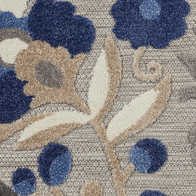 Nourison Home Aloha Natural Blue 7'10" x Round Area Rug - Easy Clean, Non Shedding, Bed Room, Living Room, Dining Room, Kitchen (8' x Round)