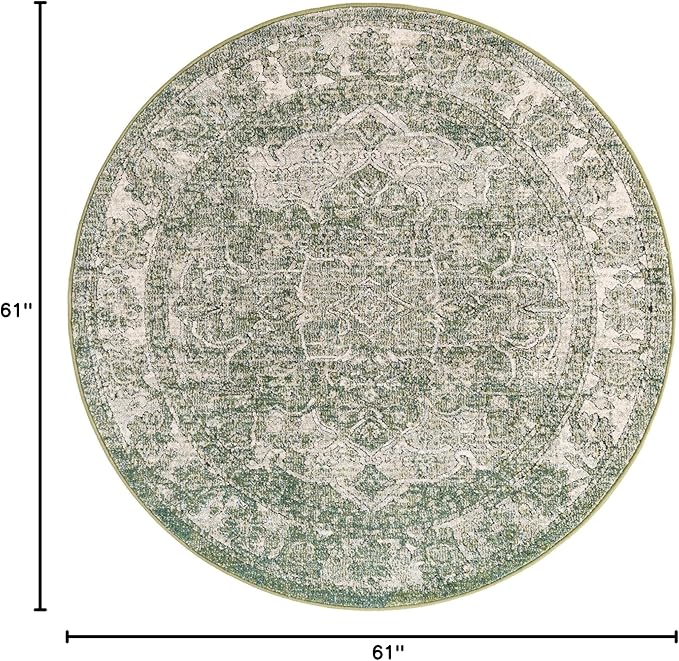 Unique Loom Isabella Collection Area Rug - Adjani (5' 1" Round, Green/ Ivory)