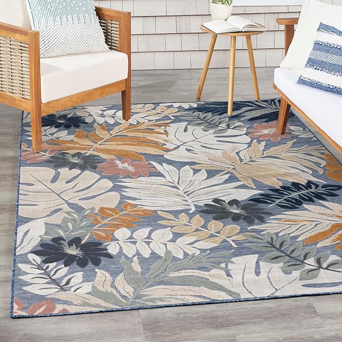 Nourison Home Suncoast Denim Multi 4' x 6' Area Rug - Easy Clean, Non Shedding, Bed Room, Living Room, Dining Room, Kitchen (4' x 6')