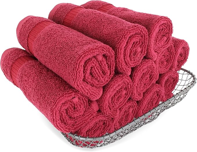 SALBAKOS 100% Turkish Cotton Washcloth Set of 12 13x13 inch | Heirloom Quality | Hotel & Spa Collection | Ultra Soft, Super Absorbent, Washcloth Towels | Made in Turkey (Wine, 12 Washcloths)