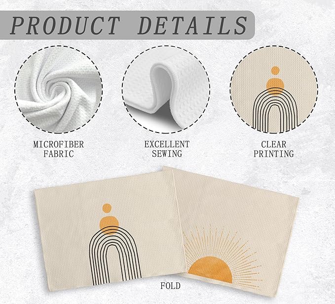 Boho Black Sun Sunrise Sunshine Rainbow Kitchen Towels and Dishcloths Sets of 2,Bohemian Absorbent Drying Cloth Hand Towels Tea Towels for Bathroom,Boho Gifts for Women Girls,16×24 inches (Orange)