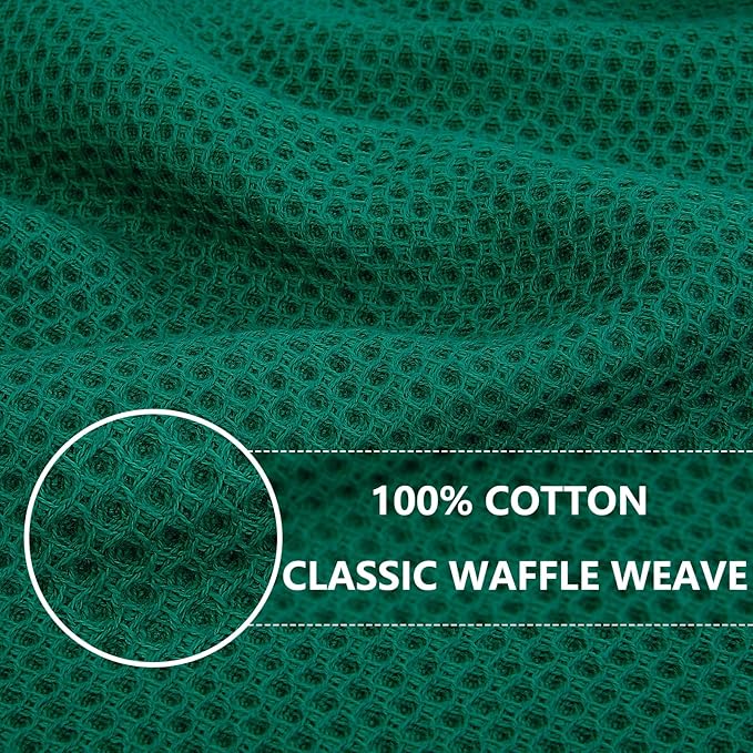 Homaxy 100% Cotton Waffle Weave Kitchen Dish Towels, Ultra Soft Absorbent Quick Drying Cleaning Towel, 13 x 28 Inches, 6-Pack, Dark Green