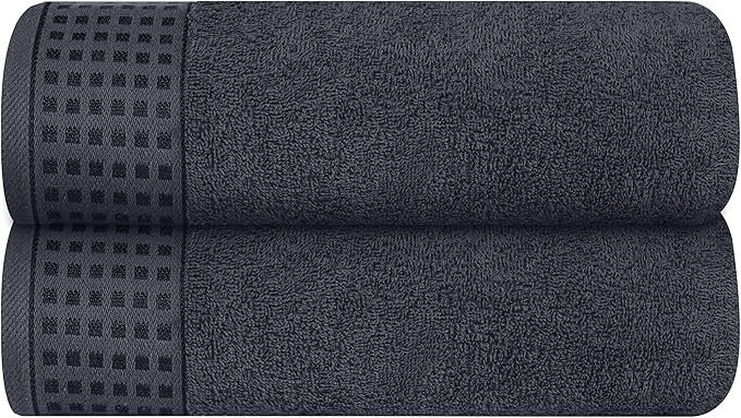GLAMBURG 100% Cotton 2 Pack Oversized Bath Towel Set 28x55 Inches, Ultra Soft Highly Absorbant Compact Quickdry & Lightweight Large Bath Towels, Ideal for Gym Travel Camp Pool - Charcoal Grey