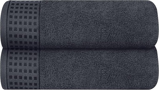 GLAMBURG 100% Cotton 2 Pack Oversized Bath Towel Set 28x55 Inches, Ultra Soft Highly Absorbant Compact Quickdry & Lightweight Large Bath Towels, Ideal for Gym Travel Camp Pool - Charcoal Grey