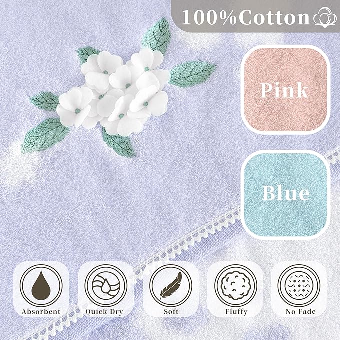 VOOVA & MOVAS Cotton Hand Towels Set of 3, 14"x28" - Quick Dry, Soft & Absobent & Lightweight, Multicolor Hand Towels for Bathroom & Showering, Luxury Towel Gift Set, Pink+Blue+Purple