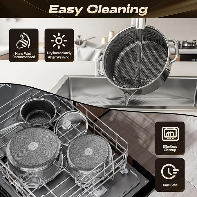 Stainless Steel Pots and Pans Set,6 Piece Nonstick Cookware Set,1,2 and 4 Quart Pots Set with Glass Lids,PFAS PFOA PTFE Free,Stay-Cool Handle,Dishwasher-Friendly,Oven-Safe,Compatible with All Cooktops