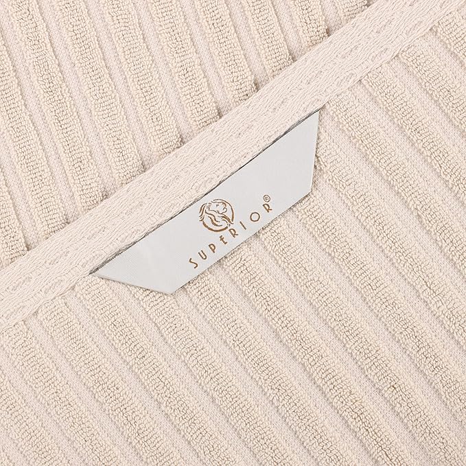 Cotton 2-Piece Solid and Ribbed Bath Towel Set, Bath Towels- 27" x 54", Ivory by Superior