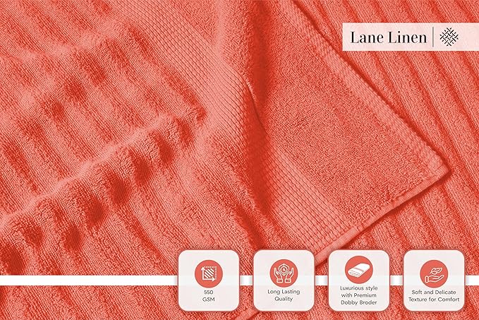 LANE LINEN Bathroom Towels Set - 2 Bath, 2 Hand Towels for Bathroom and 2 Wash Cloths for Body - Highly Absorbent, Soft, Premium 100% Cotton Bath Towel Set for Everyday Use (Set of 6) - Tiger Lily