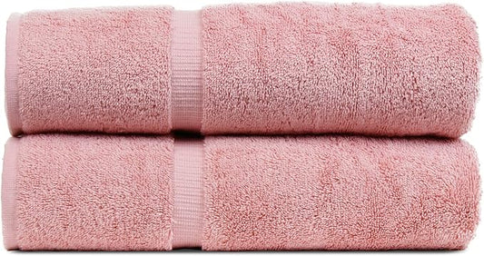 Luxury Hotel & Spa Collection Highly Absorbent, Quick Dry 100% Turkish Cotton 700 GSM, Eco Friendly Towel, for Bathroom Dobby Border Soft Bath Towel Set 27 X 54 (Pink, Bath Towels - Set of 2)