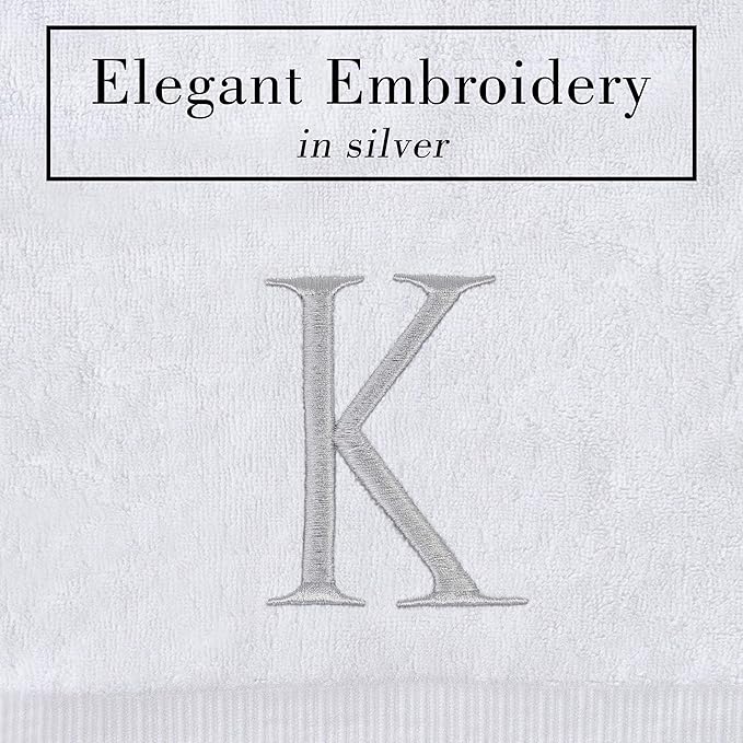 Monogrammed Hand Towels for Bathroom - Luxury Hotel Quality Personalized Initial Decorative Embroidered Bath Towel for Powder Room, Spa - GOTS Organic Certified - Set of 2 Letter K