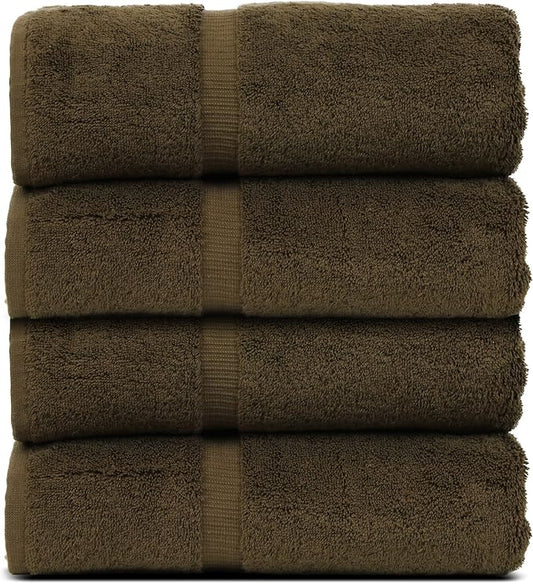 Luxury Hotel & Spa Collection Highly Absorbent, Quick Dry 100% Turkish Cotton 700 GSM, Eco Friendly Towel, for Bathroom Dobby Border Soft Bath Towel Set 27 X 54 -Cocoa, Bath Towels - Set of 4