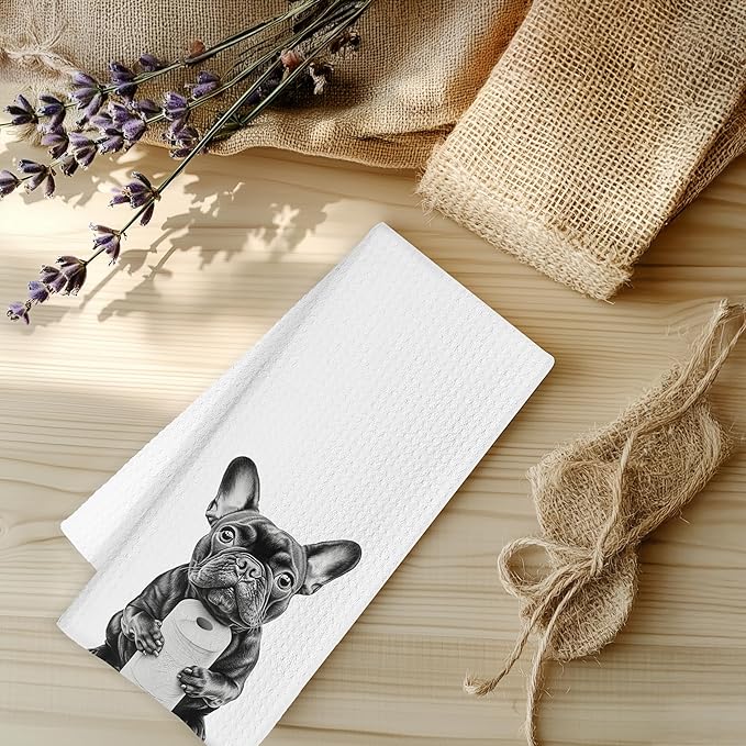 French Bulldog Hand Towels, 16x24 Inch, Microfiber, Modern, Funny Dog Bathroom Decor, French Bulldog Gifts