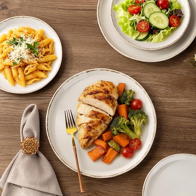 AmorArc Ceramic Dinnerware Sets with Pasta Bowls for 6, Handpainted Plates and Bowls Set with Rustic Terracotta Underside, Scratch Resistant Dishes Set, Dishwasher & Microwave Safe, 24 Pcs