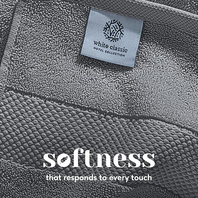 White Classic Luxury Bath Towel Set of 8 Pieces - 100% Turkish Cotton Highly Absorbent Towels for Bathroom, 2 Luxury Bath Towels 700GSM, 2 Hand Towels, 4 Washcloths, Light Gray