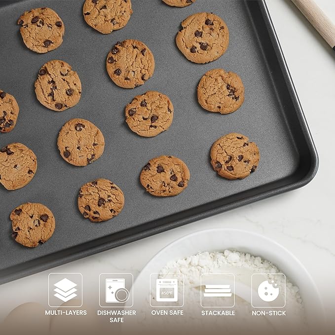 LISI 3-Piece Nonstick Baking Sheet Set – 16"x12", 15"x10", 13"x9" Carbon Steel Cookie Sheet Pan Set, Baking Trays for Oven, Heavy-Duty Bakeware for Home Kitchen