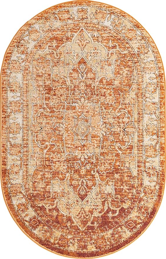 Unique Loom Isabella Collection Area Rug - Adjani (5' 1" x 8' Oval, Rust Red/ Black)