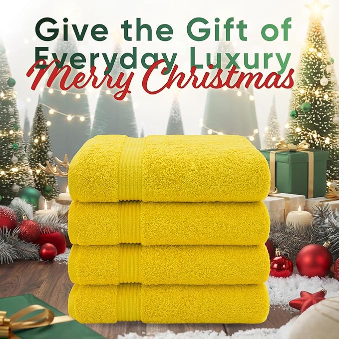 American Veteran Towel, 100% Cotton Turkish Bath Towels for Bathroom 4 Pack, 27x54 Extra Large Premium Soft Drying Bathroom Towels, Yellow