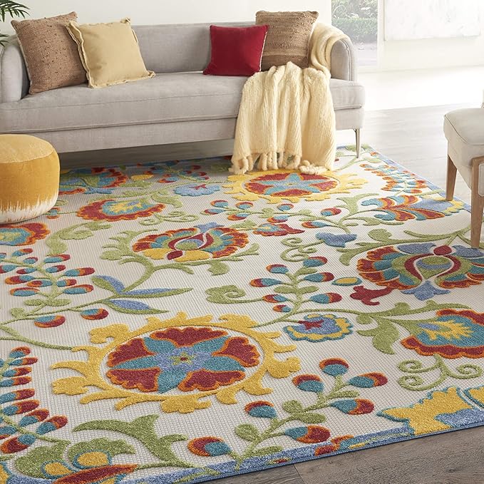 Nourison Home Aloha Ivory Multicolor 9'6" x 13' Area Rug - Easy Clean, Non Shedding, Bed Room, Living Room, Dining Room, Kitchen (10' x 13')